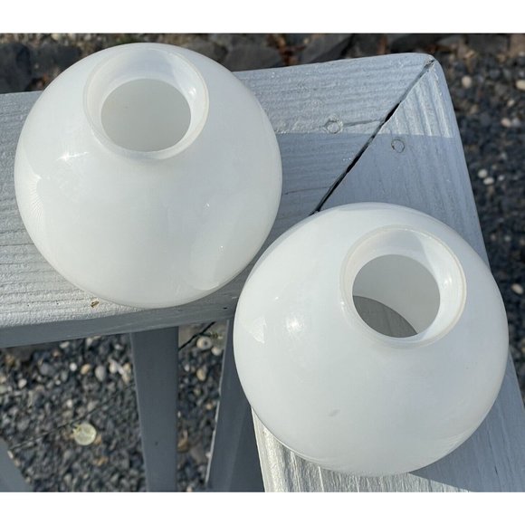 Pair of Vintage White Glass Mid-Century Modern Lamp Shades Round Modernist - Picture 10 of 14